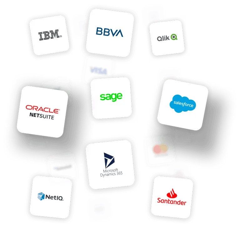 a collage of logos including ibm bbva sage and salesforce