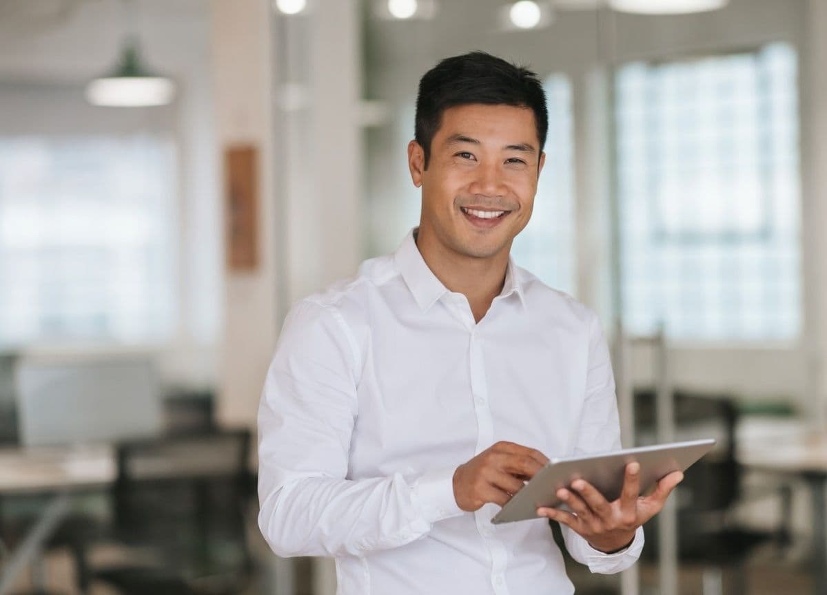 Happy person using Emburse Chrome River for their enterprise's spend management