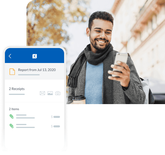 Person smiling at phone outside