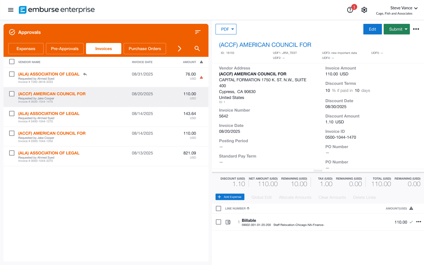 Chrome River Invoice