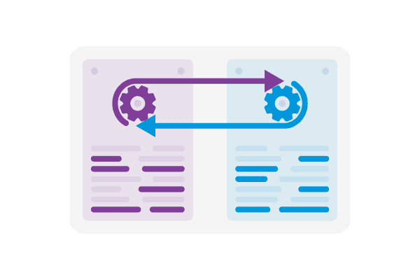 an illustration of a conveyor belt with gears and arrows