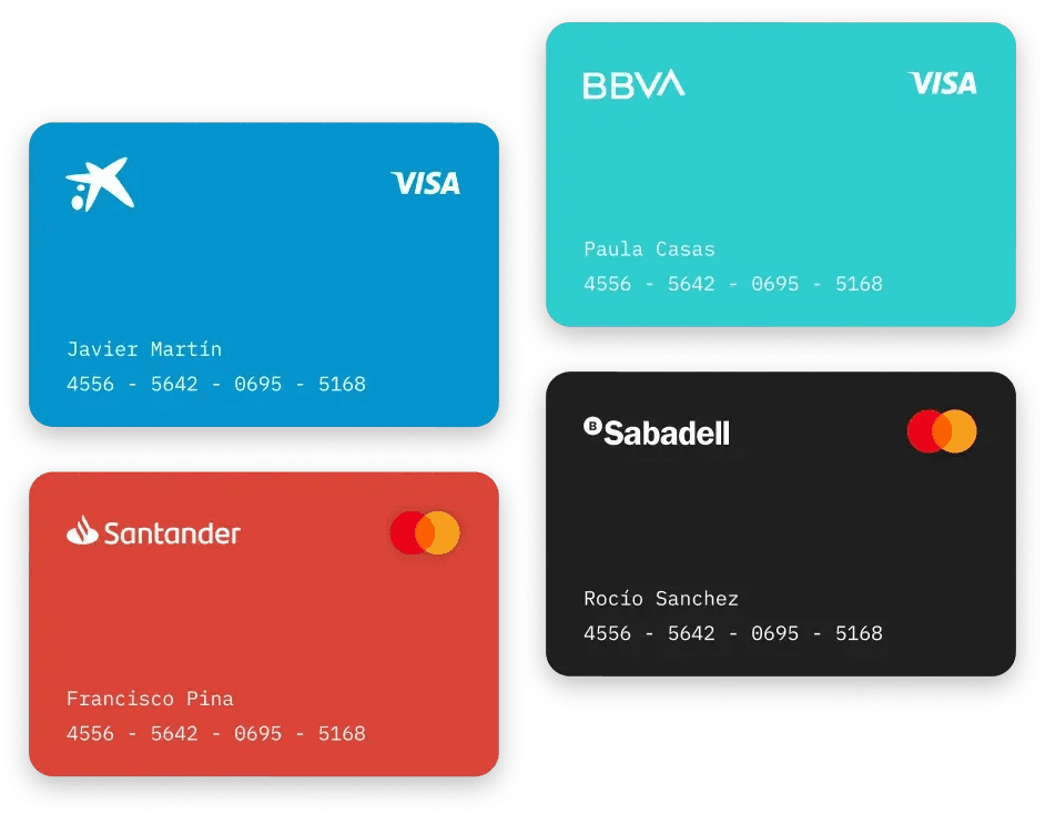 four different credit cards including santander and bbva