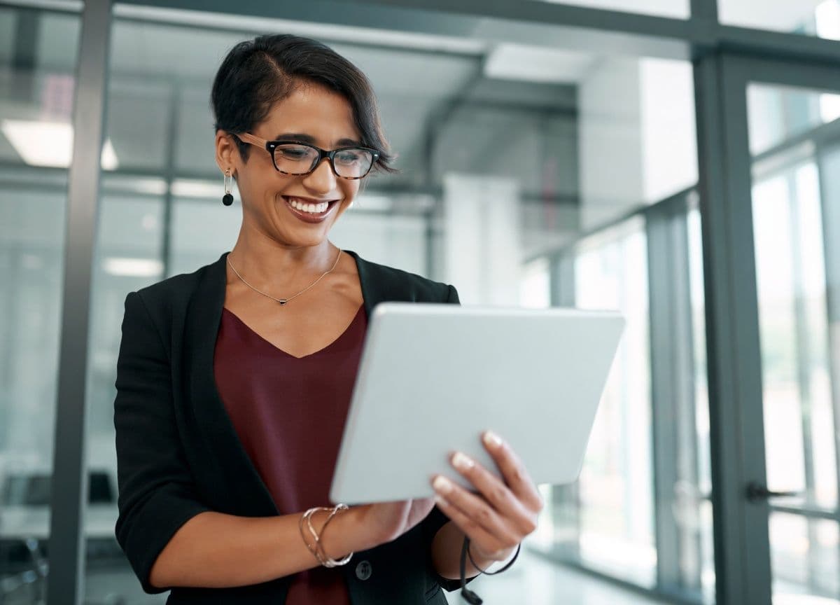 Happy person using Emburse Certify solutions for their corporate spend management