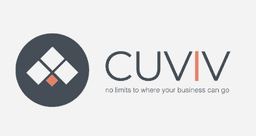 CUVIV logo featuring a dark gray circle with three white diamonds and one orange diamond, alongside the text "CUVIV" with an orange bar in the V, and the tagline "no limits to where your business can go."