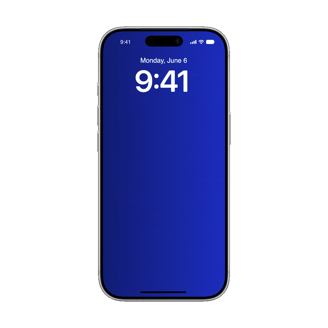 A silver iPhone displays a dark blue lock screen with the date "Monday, June 6" and time "9:41".